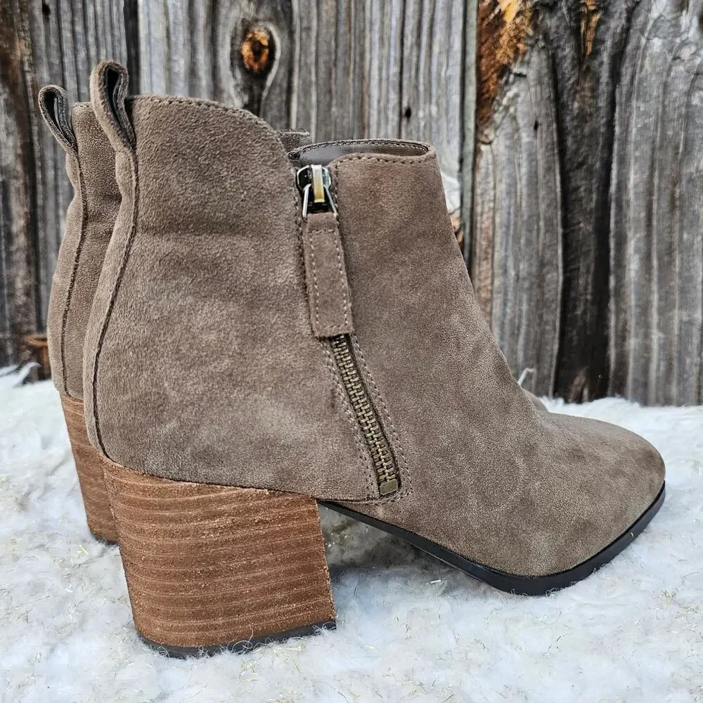 Suede Ankle Boot Tan Leather Blondo Waterproof Siena Bootie Size 8.5 Zip Heeled - Picture 6 of 13